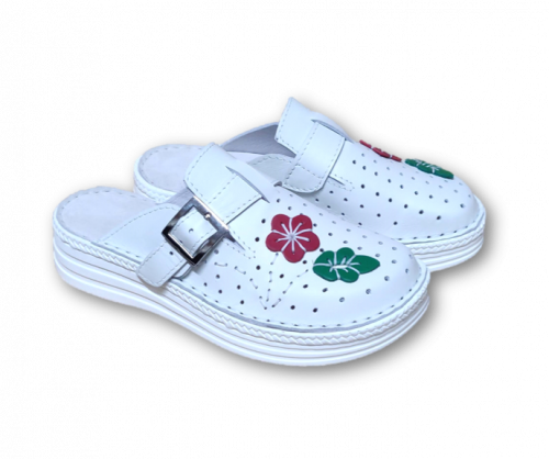 Saboti Albi cu floare rosie si frunza verde 2